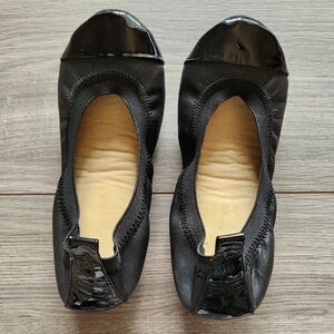 Yosi Samra Girls Size 3 Youth Black Leather and Patent Ballet Flats Dress Shoes